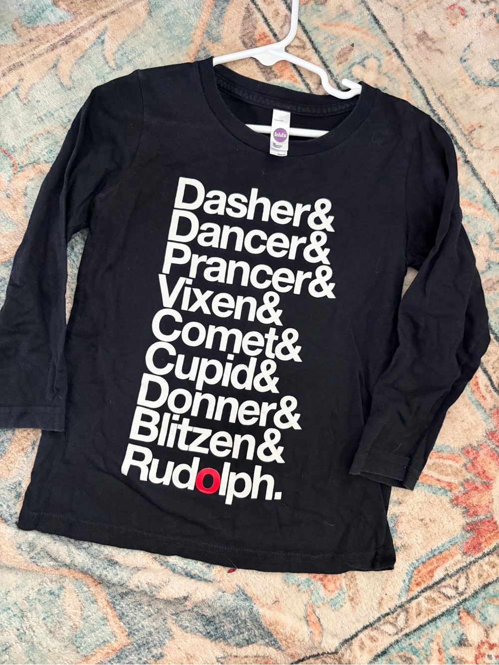 Kids Black 'Rudolph' Reindeer Names Long-Sleeve Shirt